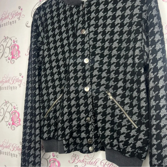 Seduction houndstooth coat cardigan jacket sweater grey  and black with silver - Picture 3 of 7